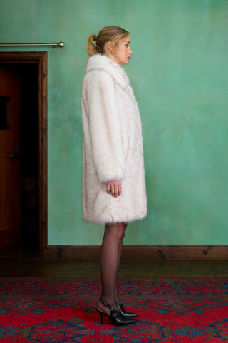 Ecru Maxi Faux Fur Coat by Charlotte Muse