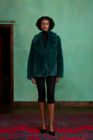 Green Short Faux Fur Coat by Charlotte Muse
