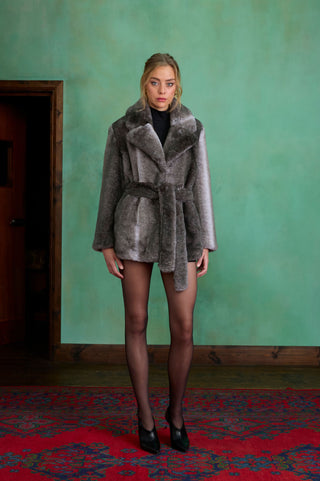 Grey Short Faux Fur Coat by Charlotte Muse
