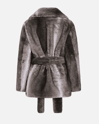 Ardana Belted Fur Coat in Grey