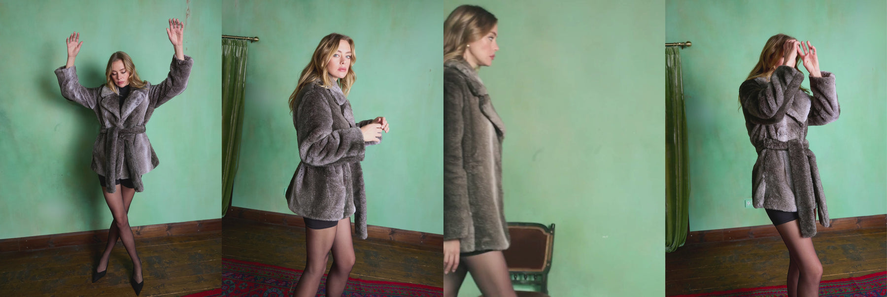 Grey Belted Fur Coat By Charlotte Muse London